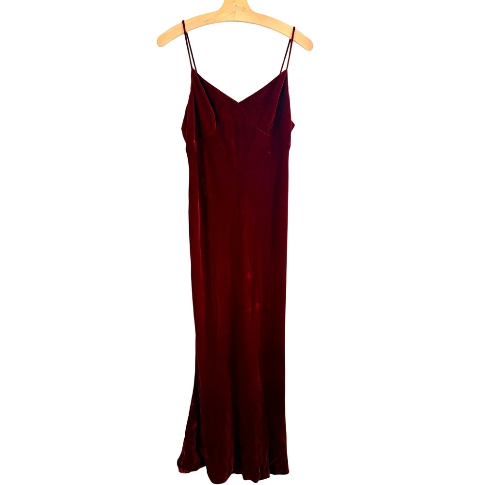 90s Vintage Ralph Lauren Silk Velvet Gown Burgundy Bias Cut Size 10 Fits Small